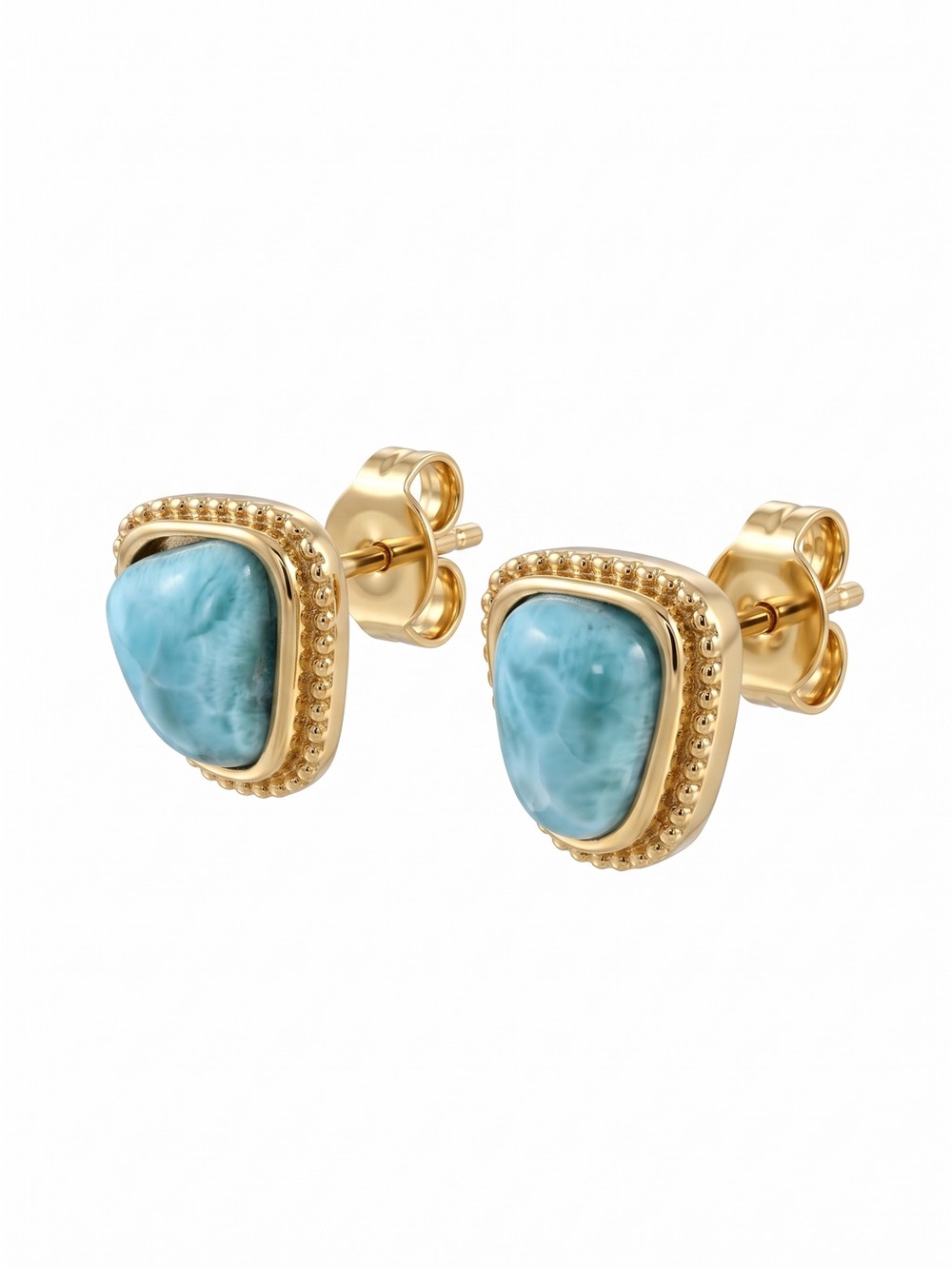 Gold Plated Blue Stone Stud Earrings